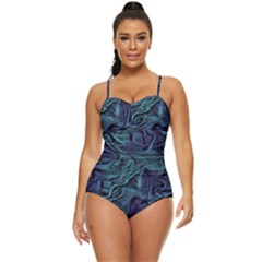 Abstract Blue Wave Texture Patten Retro Full Coverage Swimsuit by Pakjumat
