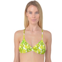 Flowers Green Texture With Pattern Leaves Shape Seamless Reversible Tri Bikini Top by Pakjumat