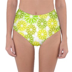 Flowers Green Texture With Pattern Leaves Shape Seamless Reversible High-waist Bikini Bottoms by Pakjumat