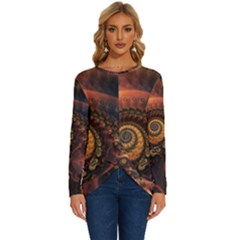 Paisley Abstract Fabric Pattern Floral Art Design Flower Long Sleeve Crew Neck Pullover Top by Pakjumat