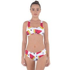 Cute Smiling Watermelon Seamless Pattern White Background Criss Cross Bikini Set by Pakjumat