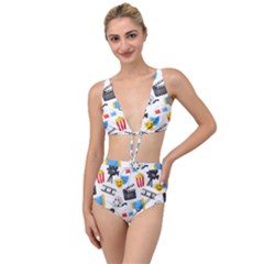 Cinema Icons Pattern Seamless Signs Symbols Collection Icon Tied Up Two Piece Swimsuit by Pakjumat