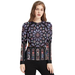 Chartres Cathedral Notre Dame De Paris Stained Glass Women s Long Sleeve Rash Guard by Maspions