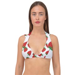 Seamless Pattern Fresh Strawberry Double Strap Halter Bikini Top by Sarkoni