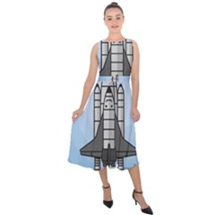Rocket Shuttle Spaceship Science Midi Tie-back Chiffon Dress by Sarkoni
