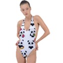 Playing Pandas Cartoons Backless Halter One Piece Swimsuit View1