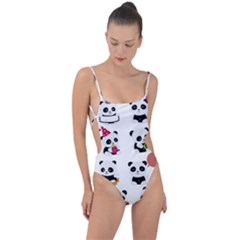 Playing Pandas Cartoons Tie Strap One Piece Swimsuit by Apen
