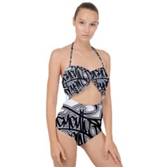 Hip Hop Music Drawing Art Graffiti Scallop Top Cut Out Swimsuit by Sarkoni
