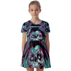 Anarchy Skull And Birds Kids  Short Sleeve Pinafore Style Dress by Sarkoni