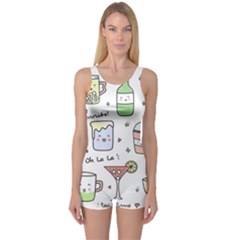 Drinks Cocktails Doodles Coffee One Piece Boyleg Swimsuit by Apen
