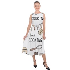 I Love Cooking Baking Utensils Knife Midi Tie-back Chiffon Dress by Apen