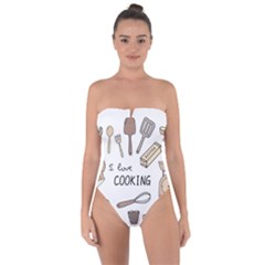 I Love Cooking Baking Utensils Knife Tie Back One Piece Swimsuit by Apen