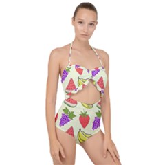 Fruits Pattern Background Food Scallop Top Cut Out Swimsuit by Apen