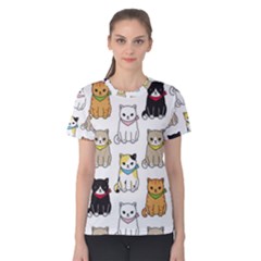 Cat Kitten Seamless Pattern Women s Cotton T-shirt