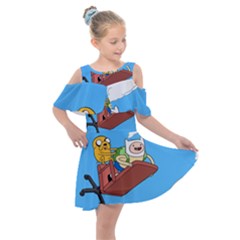 Cartoon Adventure Time Jake And Finn Kids  Shoulder Cutout Chiffon Dress by Sarkoni