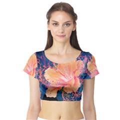 Abstract Art Artistic Bright Colors Contrast Flower Nature Petals Psychedelic Short Sleeve Crop Top