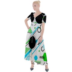 Geometric Shapes Background Button Up Short Sleeve Maxi Dress by Bedest