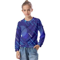 Classic Blue Background Abstract Style Kids  Long Sleeve T-shirt With Frill 