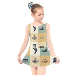Egyptian Flat Style Icons Kids  Skater Dress Swimsuit by Bedest