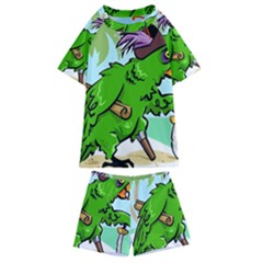 Parrot Hat Cartoon Captain Kids  Swim T-shirt And Shorts Set