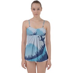 Swan Flying Bird Wings Waves Grass Babydoll Tankini Top by Bedest