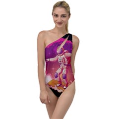 Astronaut Spacesuit Standing Surfboard Surfing Milky Way Stars To One Side Swimsuit by Ndabl3x