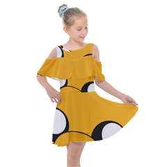 Adventure Time Cartoon Face Funny Happy Toon Kids  Shoulder Cutout Chiffon Dress by Bedest