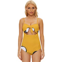 Adventure Time Cartoon Face Funny Happy Toon Knot Front One-piece Swimsuit