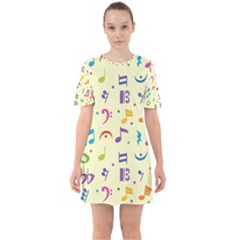 Seamless Pattern Musical Note Doodle Symbol Sixties Short Sleeve Mini Dress by Hannah976