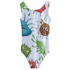 Dangerous Streptococcus Lactobacillus Staphylococcus Others Microbes Cartoon Style Vector Seamless P Kids  Cut-out Back One Piece Swimsuit by Ravend