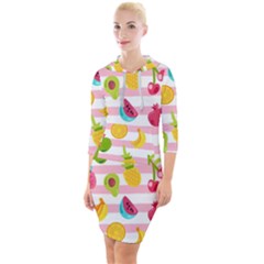 Tropical Fruits Berries Seamless Pattern Quarter Sleeve Hood Bodycon Dress by Ravend