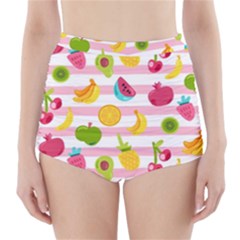 Tropical Fruits Berries Seamless Pattern High-waisted Bikini Bottoms by Ravend