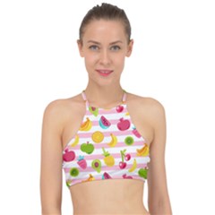 Tropical Fruits Berries Seamless Pattern Halter Bikini Top by Ravend
