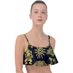 Maya Style Gold Linear Totem Icons Frill Bikini Top by Apen