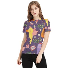 Exotic Seamless Pattern With Parrots Fruits Women s Short Sleeve Rash Guard by Ravend