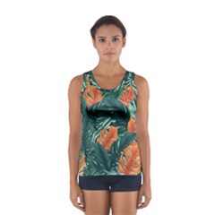 Green Tropical Leaves Sport Tank Top  by Jack14