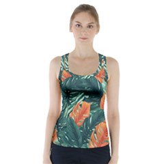 Green Tropical Leaves Racer Back Sports Top by Jack14