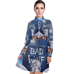 Doctor Who Adventure Bad Wolf Tardis Long Sleeve Chiffon Shirt Dress by Cendanart