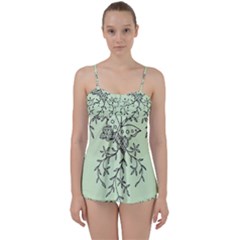 Illustration Of Butterflies And Flowers Ornament On Green Background Babydoll Tankini Set by Ket1n9