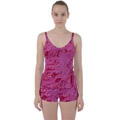 Pink Circuit Pattern Tie Front Two Piece Tankini by Ket1n9