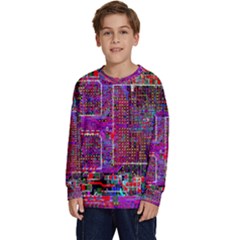 Technology Circuit Board Layout Pattern Kids  Crewneck Sweatshirt by Ket1n9