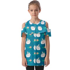 Elegant Swan Pattern With Water Lily Flowers Fold Over Open Sleeve Top by Ket1n9