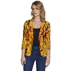 Yellow Chevron Zigzag Pattern Women s One-button 3/4 Sleeve Short Jacket by Ket1n9
