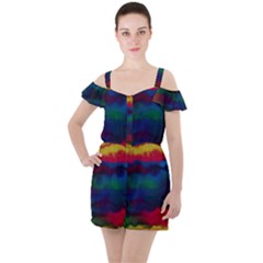 Watercolour Color Background Ruffle Cut Out Chiffon Playsuit