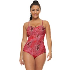 Red Peacock Floral Embroidered Long Qipao Traditional Chinese Cheongsam Mandarin Retro Full Coverage Swimsuit by Ket1n9