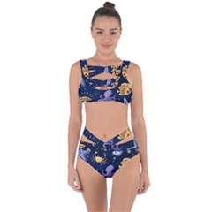 Marine Seamless Pattern Thin Line Memphis Style Bandaged Up Bikini Set  by Ket1n9