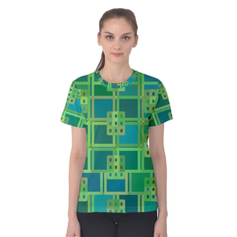 Green Abstract Geometric Women s Cotton T-shirt by Ket1n9