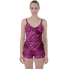 Pink Glitter Tie Front Two Piece Tankini