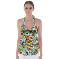 Comic Elements Colorful Seamless Pattern Tie Back Tankini Top by Hannah976