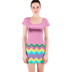 Easter Chevron Pattern Stripes Short Sleeve Bodycon Dress by Hannah976